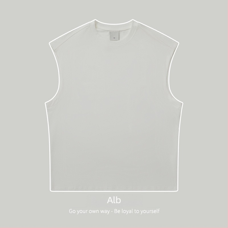 MQFuShi tricou fără mâneci din bumbac, 32S fir dublu, 270 g, bumbac 100%, greutate mare, croială lejeră, stil sport