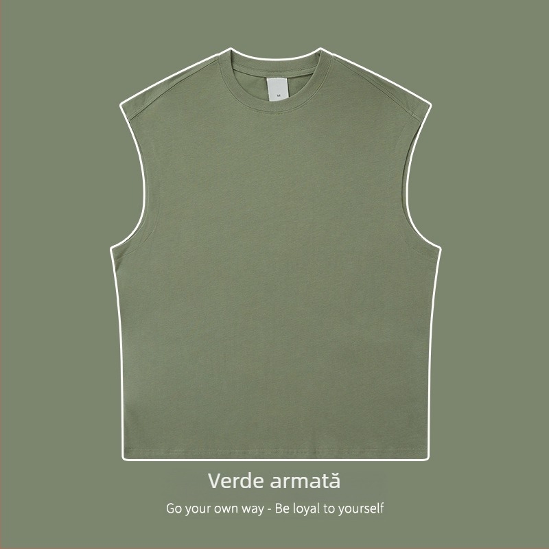 MQFuShi tricou fără mâneci din bumbac, 32S fir dublu, 270 g, bumbac 100%, greutate mare, croială lejeră, stil sport