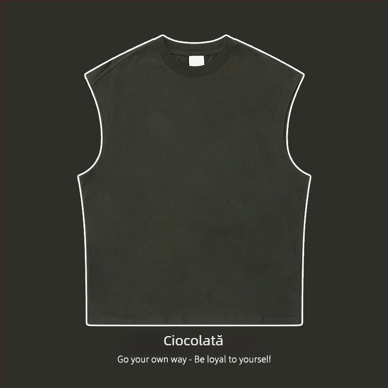 MQFuShi tricou fără mâneci din bumbac, 32S fir dublu, 270 g, bumbac 100%, greutate mare, croială lejeră, stil sport
