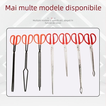 Clești pentru grătar cu cap plat, mâner din cauciuc roșu, oțel 45#, antiderapante