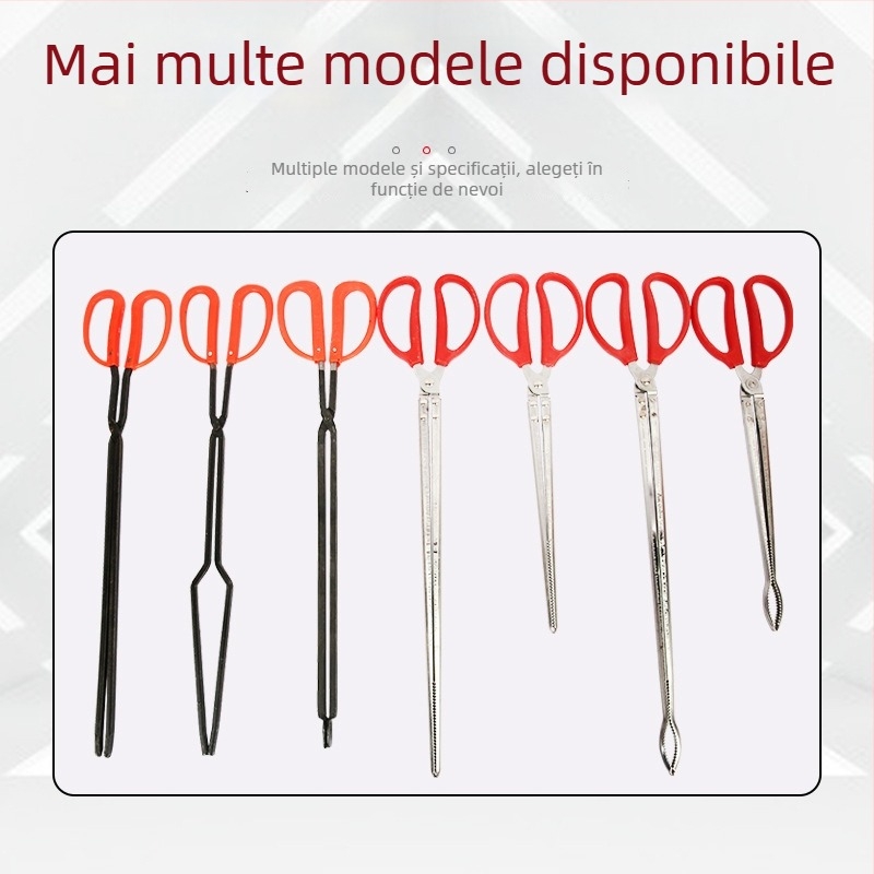 Clești pentru grătar cu cap plat, mâner din cauciuc roșu, oțel 45#, antiderapante