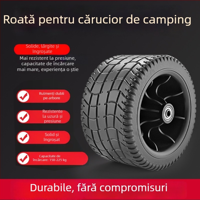 Roți pentru cărucior de camping cu rulmenți, roți din cauciuc, pliabile, mai late și mai groase