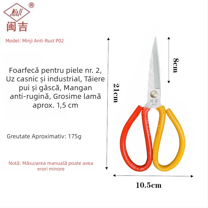 Foarfece industriale din oțel cu mangan, rezistente la coroziune, duritate înaltă, ascuțite; pentru tăierea sforilor, croitorie, piele, găini și pește