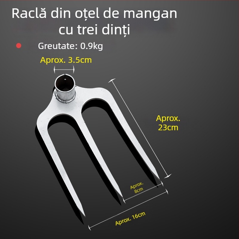 Răzuitor cu trei dinți din oțel turnat – unealtă agricolă pentru întoarcerea și afânarea solului; manganasă oțel