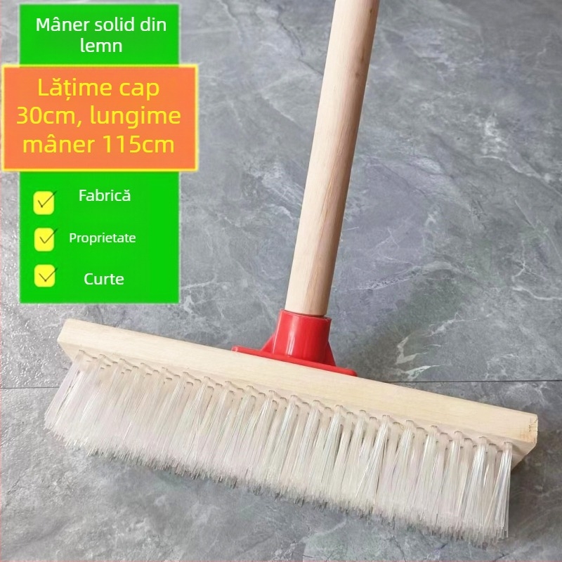 Perie de podea cu mâner din lemn, peri rigide, mâner lung, pentru plăci și ciment, îndepărtarea calcarului