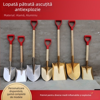 Lopată industrială antiexplozie, fără scântei, din aliaj de aluminiu — formă pătrată și vârf, dimensiuni mari și mici