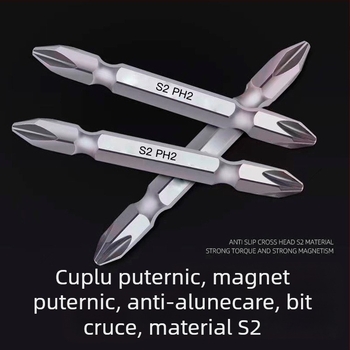 Set de biți magnetici S2 pentru șurubelniță electrică, ultra-duri, cu capete Phillips și plate extinse