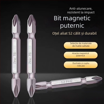 Set de biți magnetici S2 pentru șurubelniță electrică, ultra-duri, cu capete Phillips și plate extinse