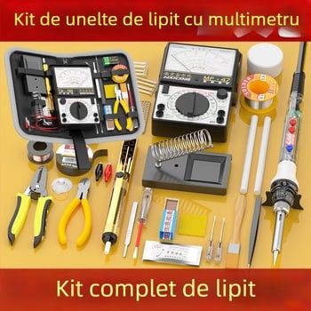 Kit multimetru cu afișaj digital și fier de lipit cu temperatură reglabilă pentru reparații de electronică acasă, set de unelte cu cutie
