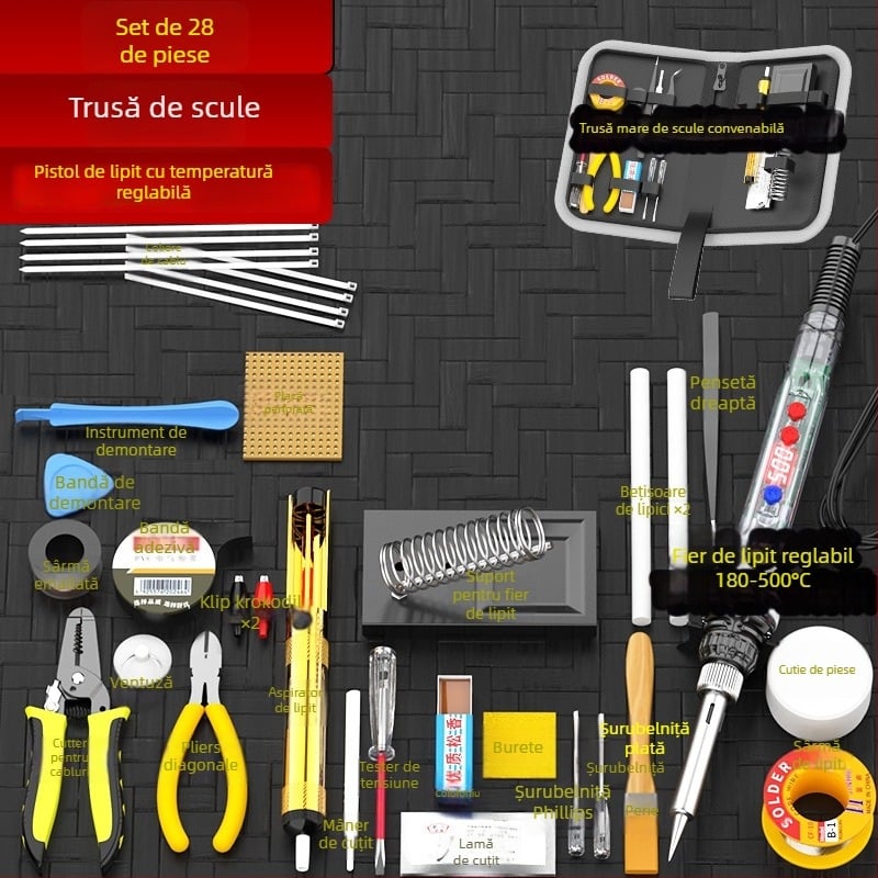 Kit multimetru cu afișaj digital și fier de lipit cu temperatură reglabilă pentru reparații de electronică acasă, set de unelte cu cutie