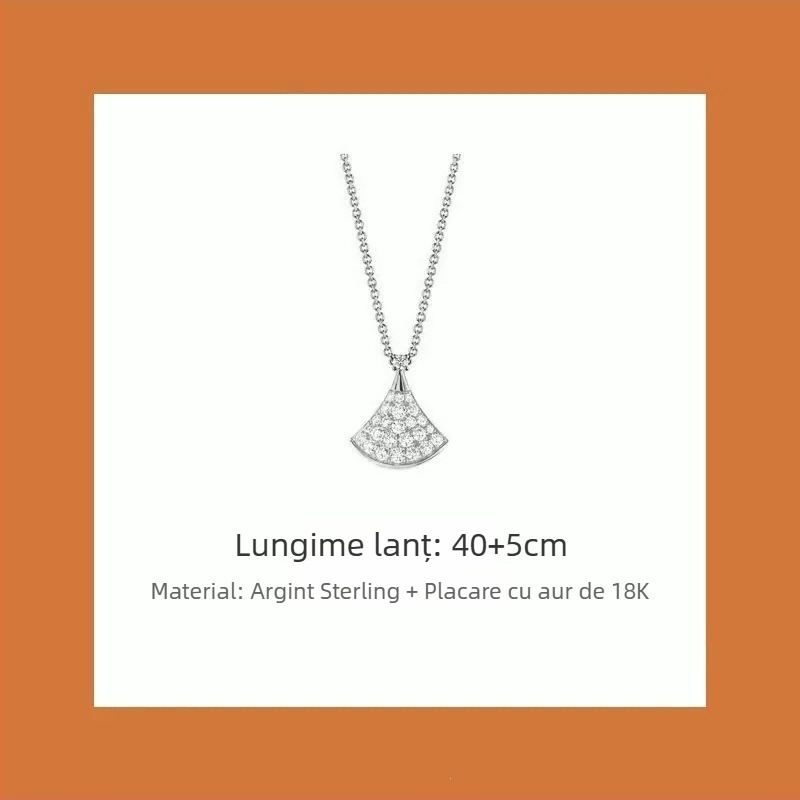 Colier pentru femei în formă de evantai, placat cu VGold, cu piatră, sidef alb și agat roșu, lanț șarpe, 41–50 cm