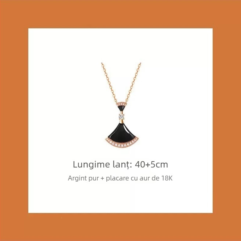 Colier pentru femei în formă de evantai, placat cu VGold, cu piatră, sidef alb și agat roșu, lanț șarpe, 41–50 cm