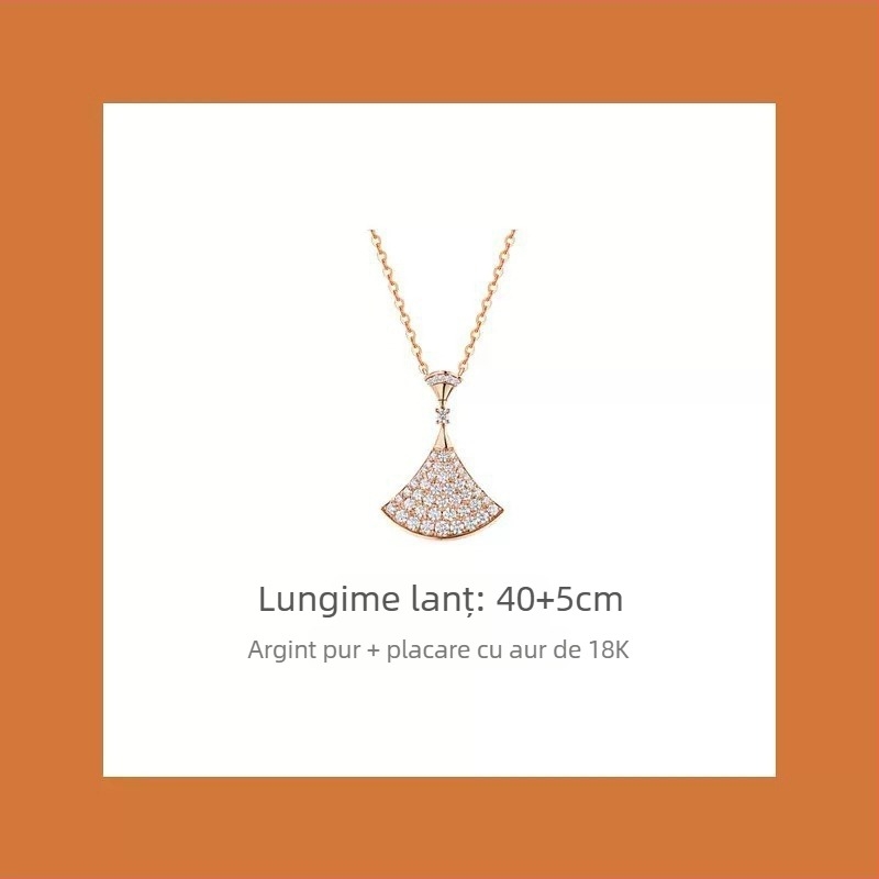 Colier pentru femei în formă de evantai, placat cu VGold, cu piatră, sidef alb și agat roșu, lanț șarpe, 41–50 cm