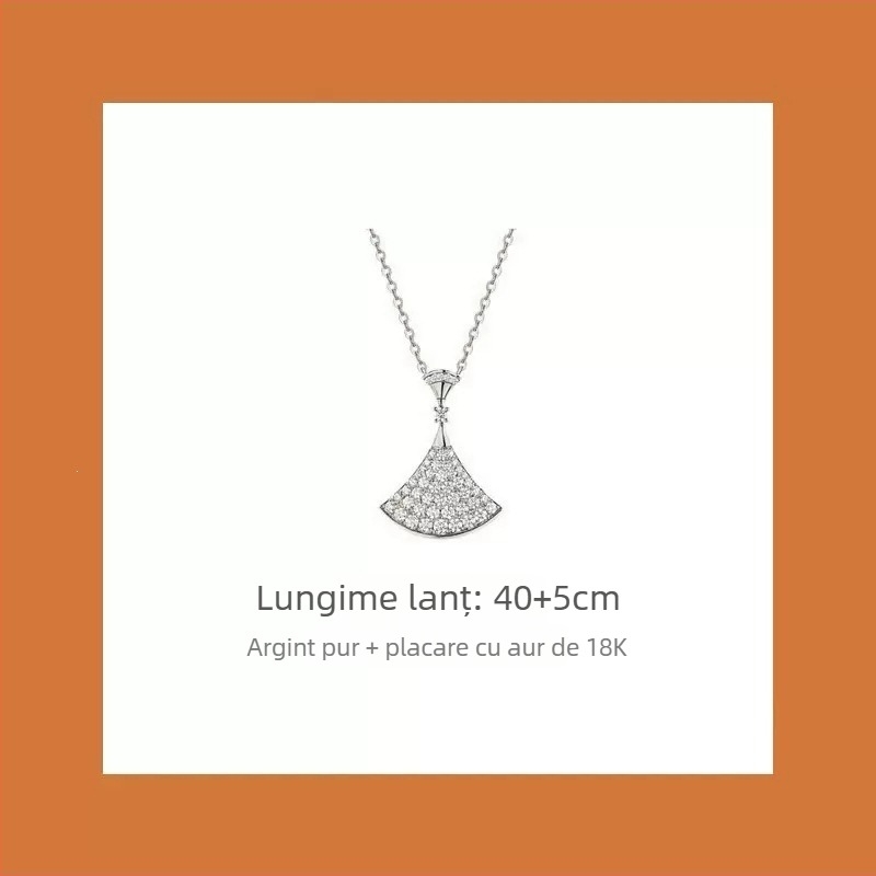 Colier pentru femei în formă de evantai, placat cu VGold, cu piatră, sidef alb și agat roșu, lanț șarpe, 41–50 cm