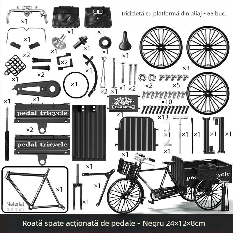 Model decorativ pentru bicicletă cu trei roți din aliaj, scară 1:10