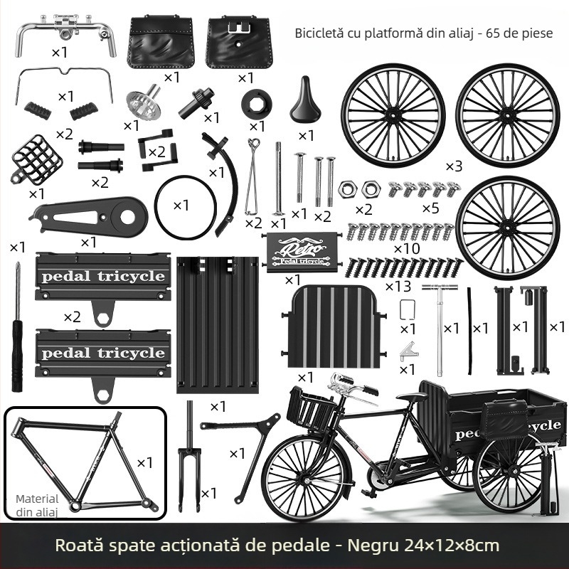 Model decorativ pentru bicicletă cu trei roți din aliaj, scară 1:10