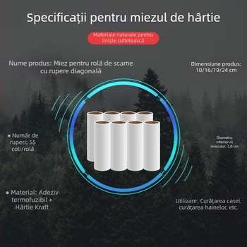 Rulou de hârtie adezivă pentru scame, 10 cm, cu nucleu înlocuibil – roller înclinat pentru praf și păr