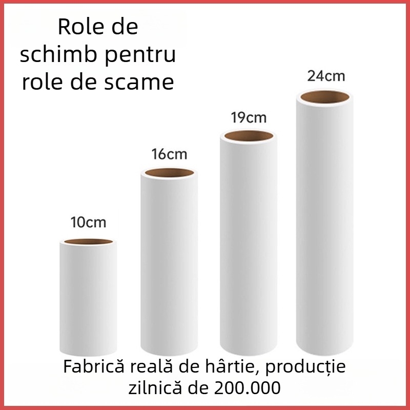 Rulou de hârtie adezivă pentru scame, 10 cm, cu nucleu înlocuibil – roller înclinat pentru praf și păr