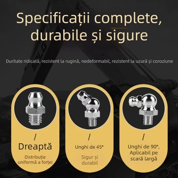 Duza metalică pentru pistolul de ungere, duză dreaptă pentru excavator, duze manuale M6/M8/M10, set complet de accesorii