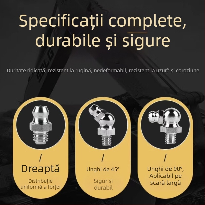 Duza metalică pentru pistolul de ungere, duză dreaptă pentru excavator, duze manuale M6/M8/M10, set complet de accesorii