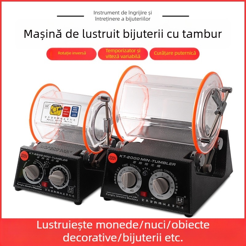 KT6808 Polizor cu tambur pentru bijuterii, monede antice și accesorii din nucuri sculptate – Mașină de polisare de masă 220V