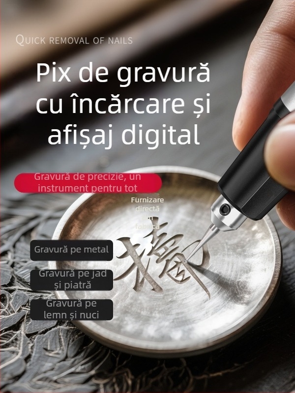 Creion electric de gravură cu afișaj digital, reîncărcabil, pentru gravare pe ouă, lemn, piatră, jad și metal.