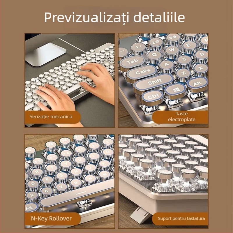 RS6 Tastatură și mouse mecanice, set cablat, switchuri albastre și negre, pentru gaming și muncă la birou