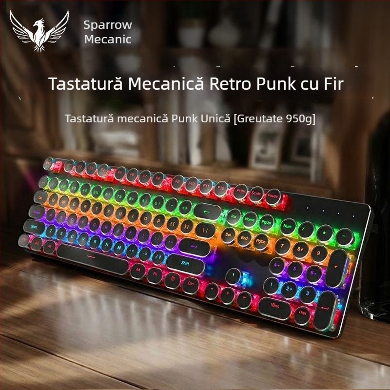 RS6 Tastatură și mouse mecanice, set cablat, switchuri albastre și negre, pentru gaming și muncă la birou
