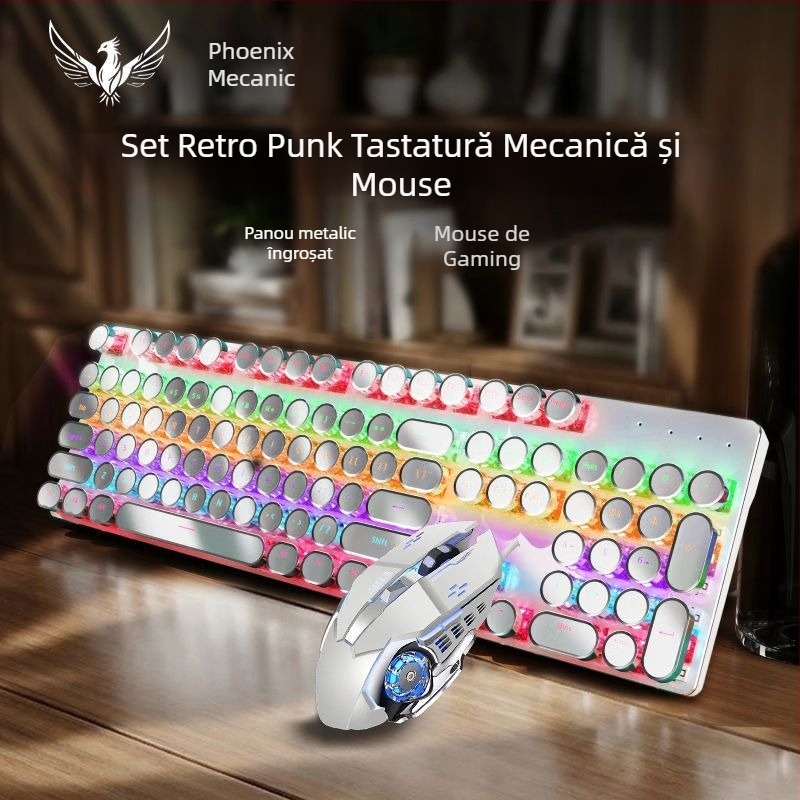 RS6 Tastatură și mouse mecanice, set cablat, switchuri albastre și negre, pentru gaming și muncă la birou
