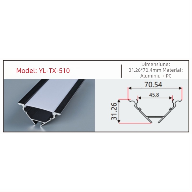 Canal de iluminat LED triunghiular din aliaj de aluminiu, profil în formă de U, iluminare liniară ascunsă, montaj pe suprafață