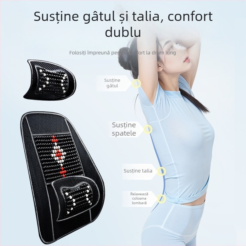 Perne de șezut auto cu mărgle din lemn pentru mașini mici – pernă pentru scaunul din spate, vară, cu susținere lombară pentru vehicule cu patru roți