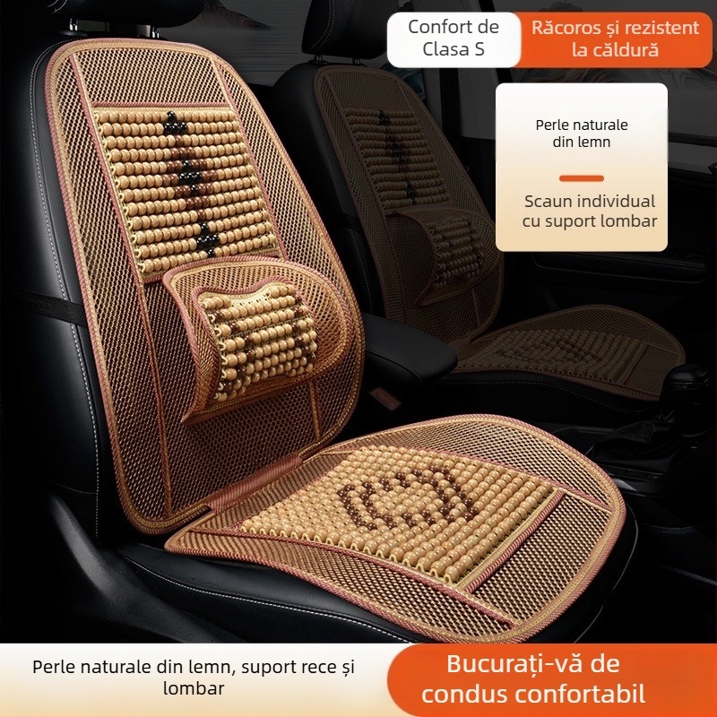 Perne de șezut auto cu mărgle din lemn pentru mașini mici – pernă pentru scaunul din spate, vară, cu susținere lombară pentru vehicule cu patru roți