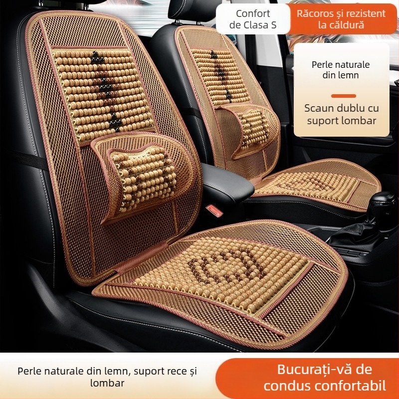Perne de șezut auto cu mărgle din lemn pentru mașini mici – pernă pentru scaunul din spate, vară, cu susținere lombară pentru vehicule cu patru roți