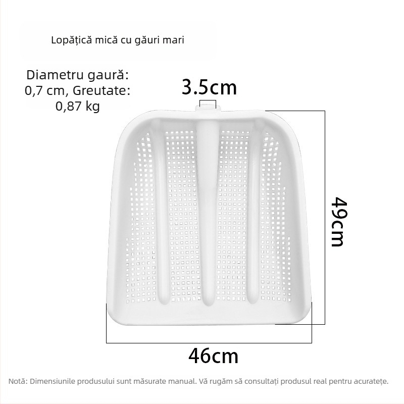 Lopată din plastic goală cu sită îngroșată pentru arahide, cupă pentru pământ și mare lăpticasă pentru porumb; lopată pentru barcă și pește