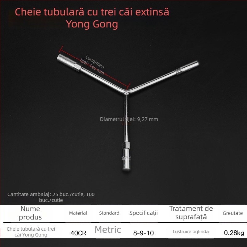 Cheie în formă de Y cromată cu prelungire hexagonal extinsă pentru reparații auto