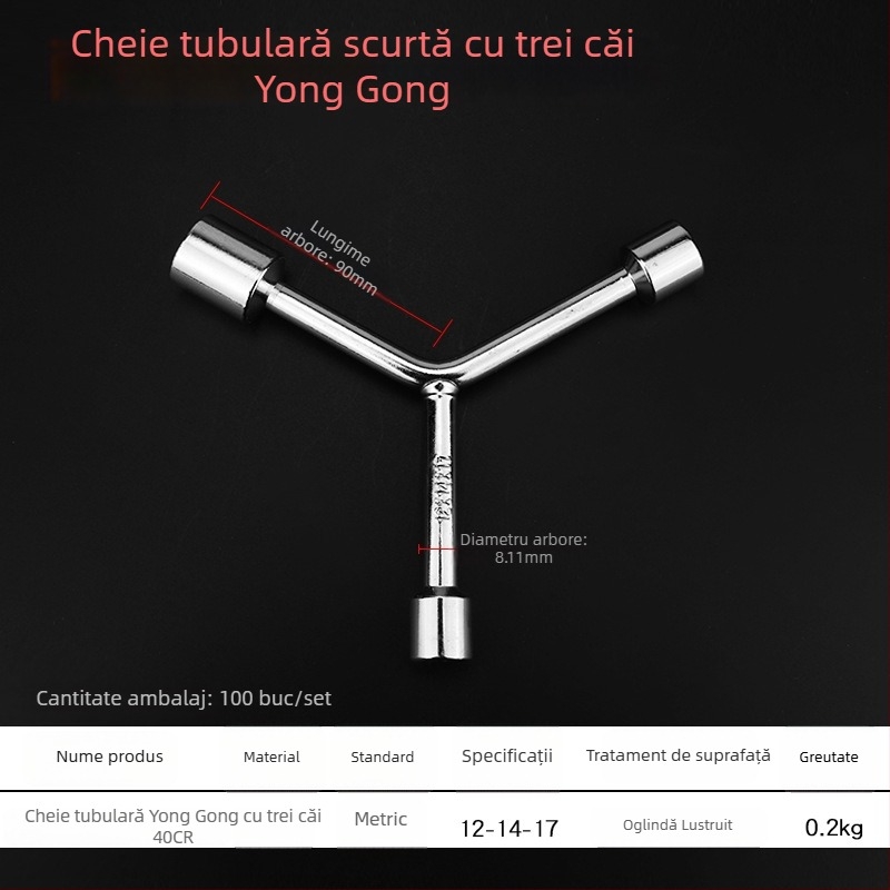 Cheie în formă de Y cromată cu prelungire hexagonal extinsă pentru reparații auto