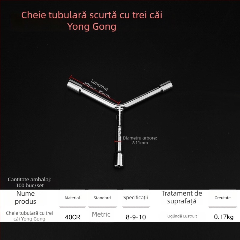 Cheie în formă de Y cromată cu prelungire hexagonal extinsă pentru reparații auto