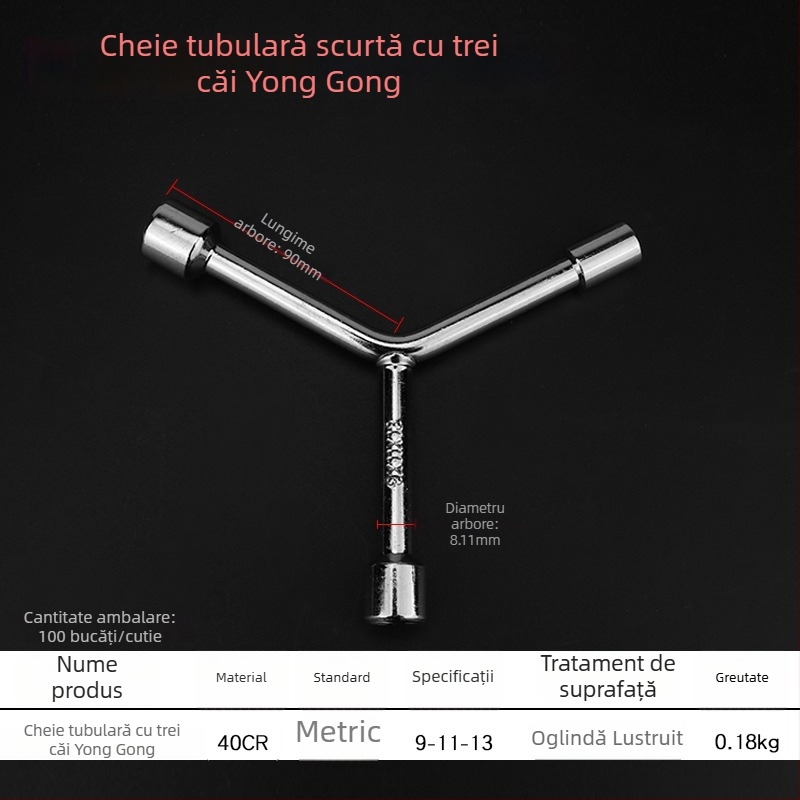 Cheie în formă de Y cromată cu prelungire hexagonal extinsă pentru reparații auto