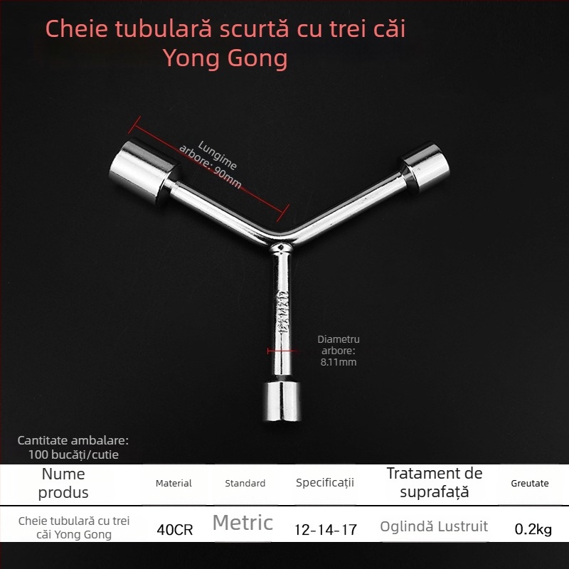 Cheie în formă de Y cromată cu prelungire hexagonal extinsă pentru reparații auto