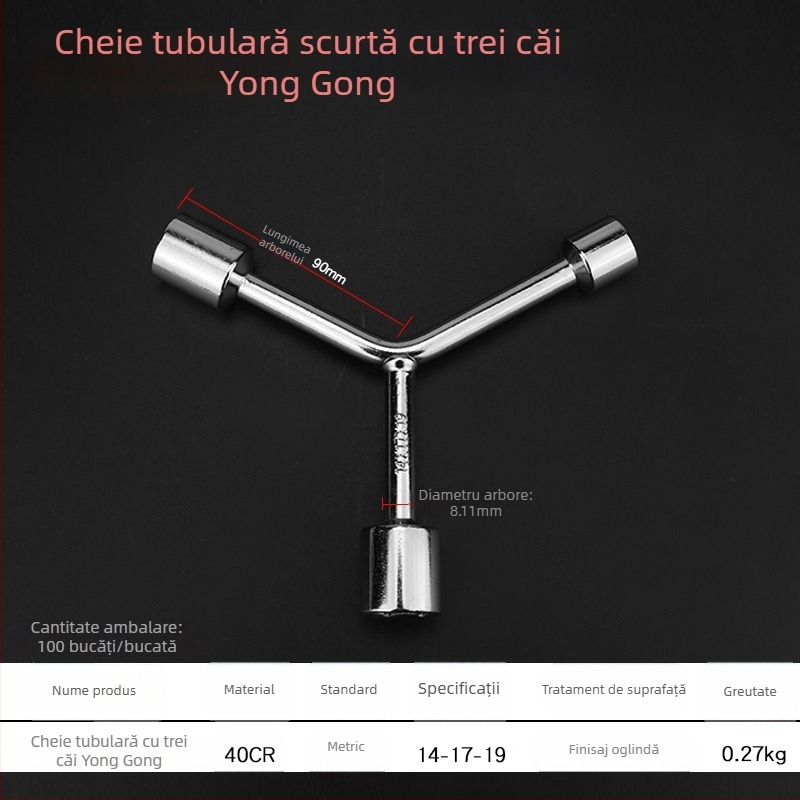 Cheie în formă de Y cromată cu prelungire hexagonal extinsă pentru reparații auto
