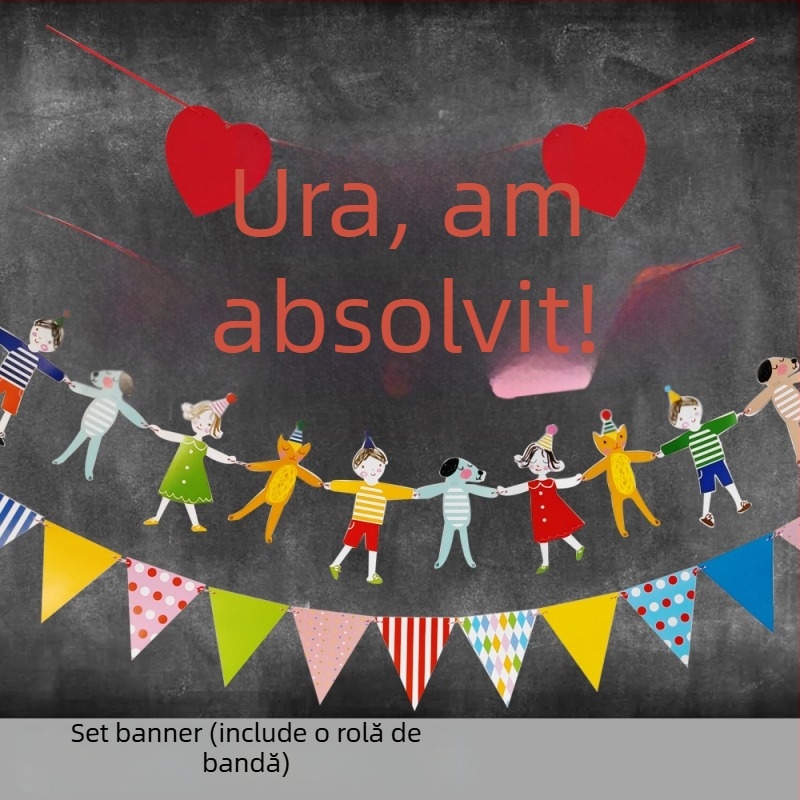 Set de bannere pentru absolvire cu pânze atârnate și baloane, pentru fotografii în aer liber și decorarea ceremoniei la grădiniță.