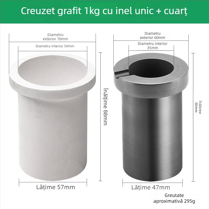 Cruciblu de grafit de înaltă puritate și crisol de cuarț uscat pentru cuptor de topire cu frecvență medie; căptușeală internă pentru rafinarea aurului, argintului și cuprului