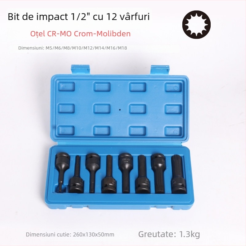 Set de 1/2 inch cu biti în stea de 12 unghiuri, biti integrați, tip M