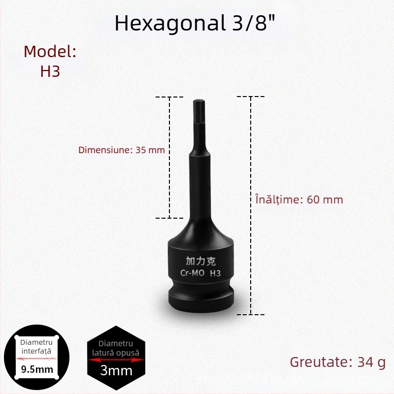 Set de capete hexagonale 3/8 CR-MO pentru cheie pneumatică
