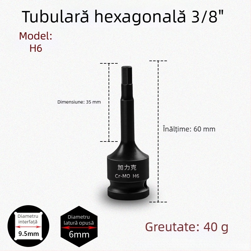 Set de capete hexagonale 3/8 CR-MO pentru cheie pneumatică