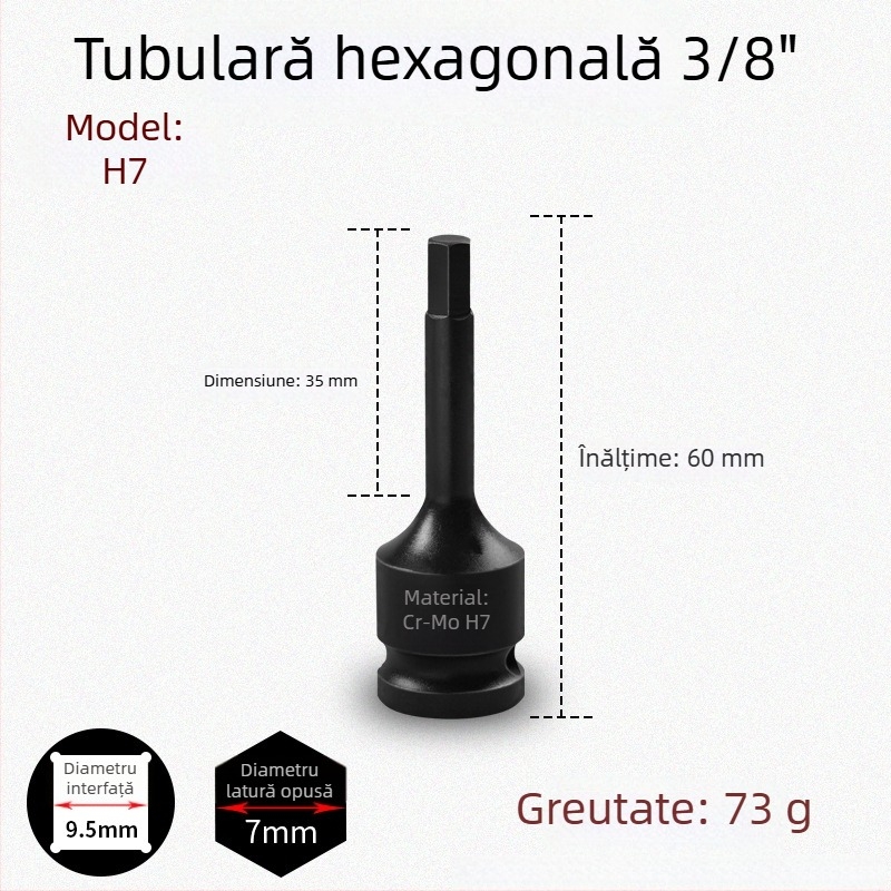Set de capete hexagonale 3/8 CR-MO pentru cheie pneumatică