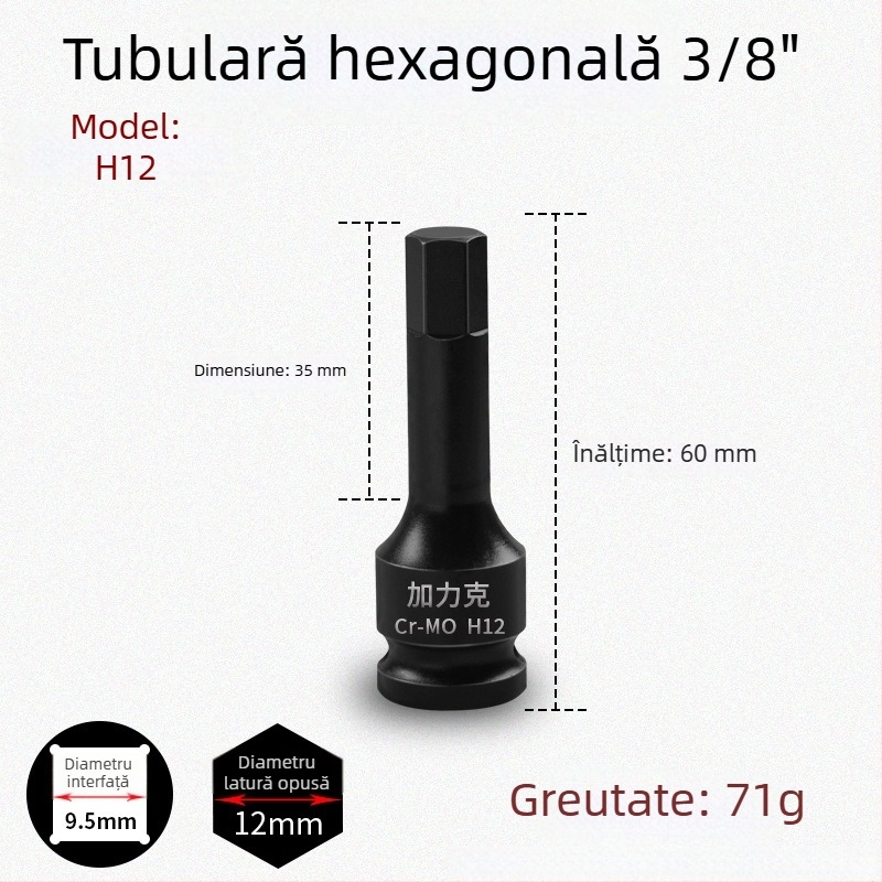 Set de capete hexagonale 3/8 CR-MO pentru cheie pneumatică