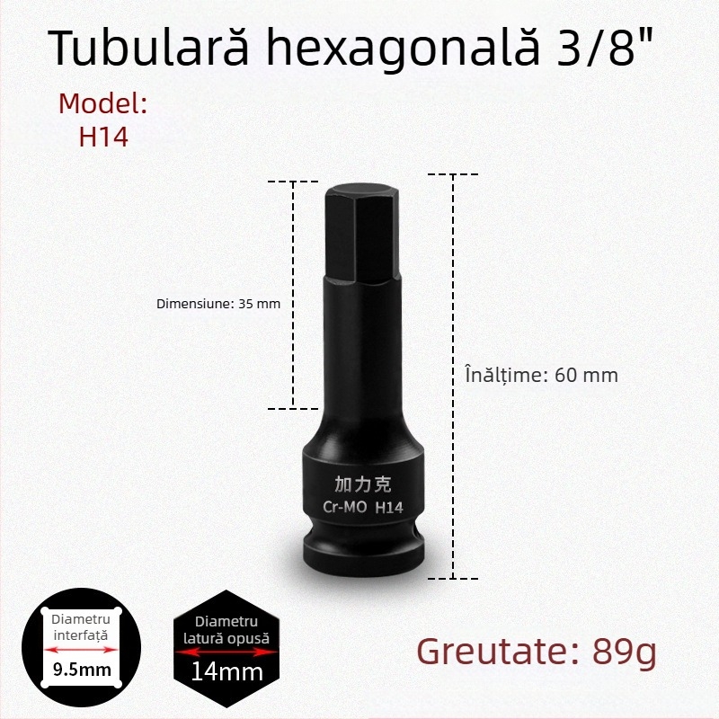 Set de capete hexagonale 3/8 CR-MO pentru cheie pneumatică