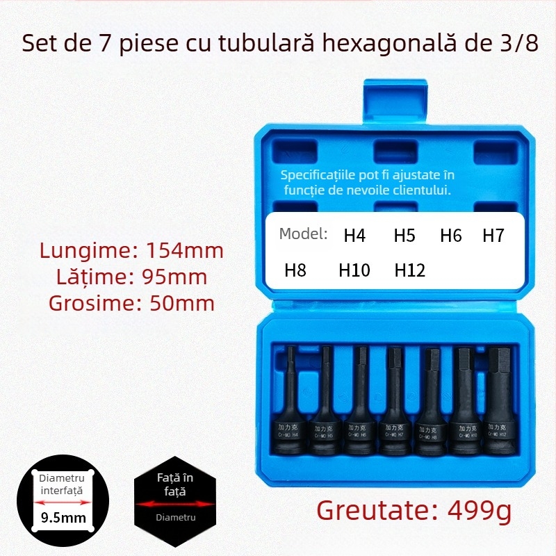 Set de capete hexagonale 3/8 CR-MO pentru cheie pneumatică