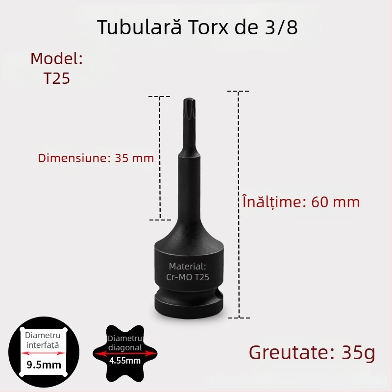 Set de capete hexagonale 3/8 CR-MO pentru cheie pneumatică